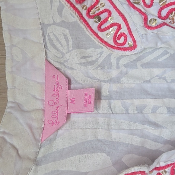 Lilly Pulitzer Sarasota Tunika Top Resort White 'I'm Game' Print Sz M - Picture 3 of 8